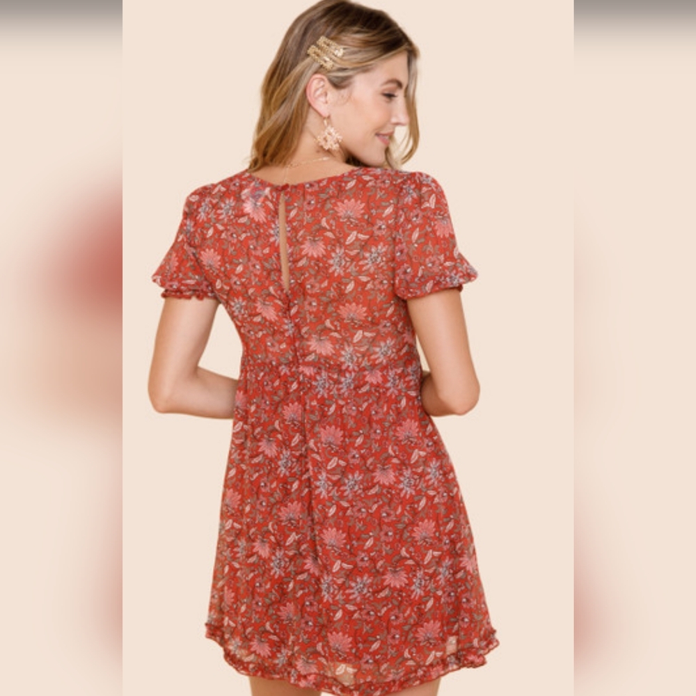 Francesca's Christiana Red Mixed Floral Paisley Mini Dress Size XS